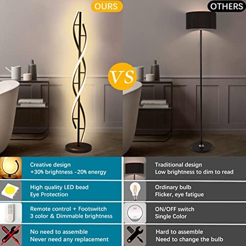 Modern Spiral Floor Lamps for Living Room, 40W LED Floor Lamp with Remote Con...