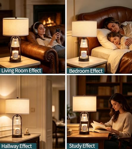 2-in-1 Candle Warmer Lamp with Timer and Dimmer, Black Decorative Table Lamp ...