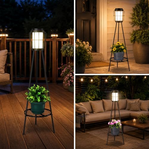 VISFLAIR 2 Pack Solar Lights with Plant Stand, Outdoor Floor Lamps, Waterproo...