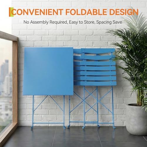 IDEALHOUSE Bistro Table and Chairs Set of 2, Folding Design, Blue
