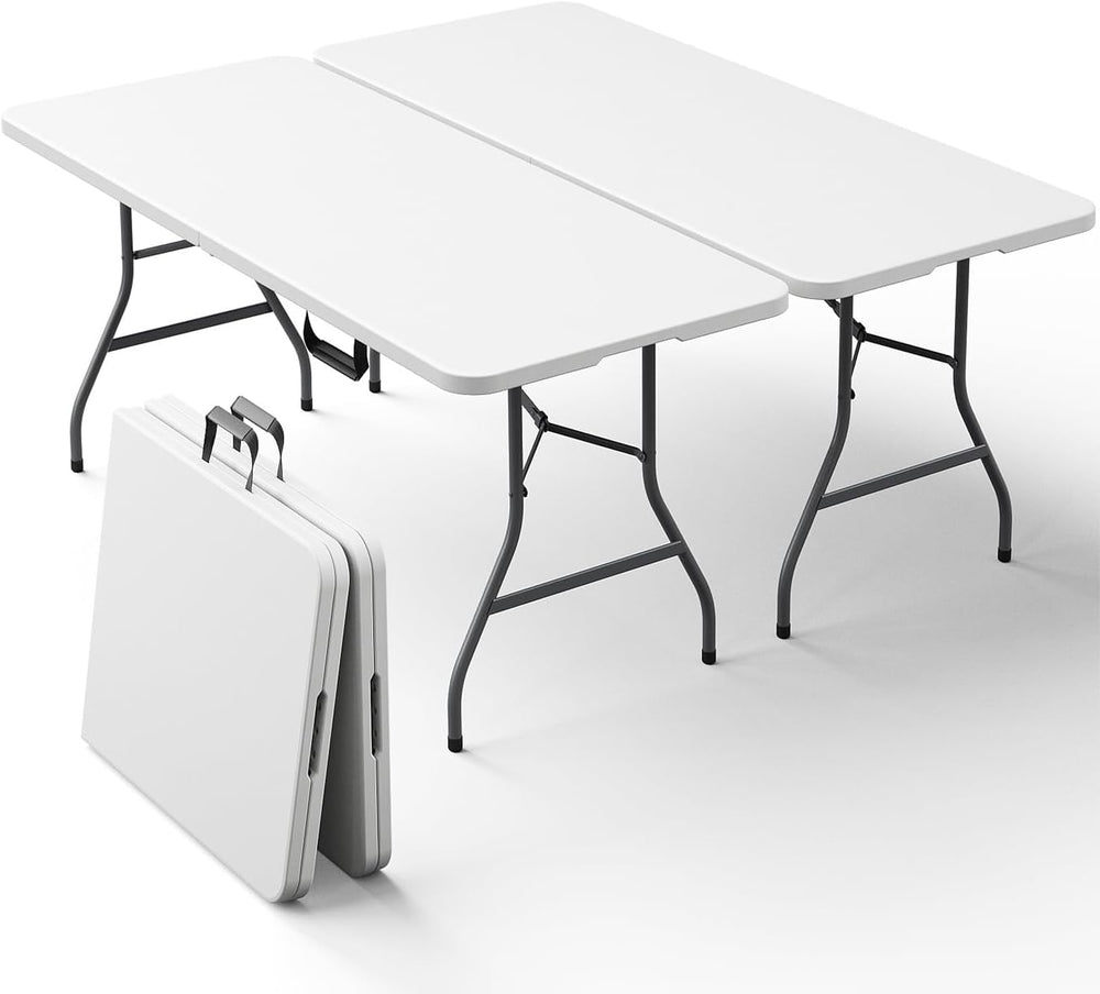 2 Pack 5ft Folding Table, Foldable Picnic Table with Carrying Handle, Heavy D...
