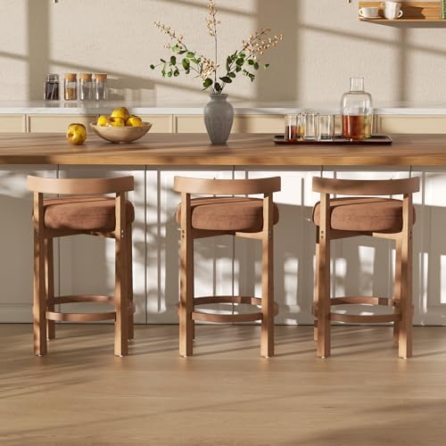 Bar Stools Set of 2, 26" Upholstered Counter Height Bar Chairs, Mid Cent...