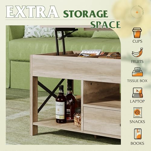 WLIVE Lift Top Coffee Table, 39" Coffee Table with Storage Drawers, Hidd...