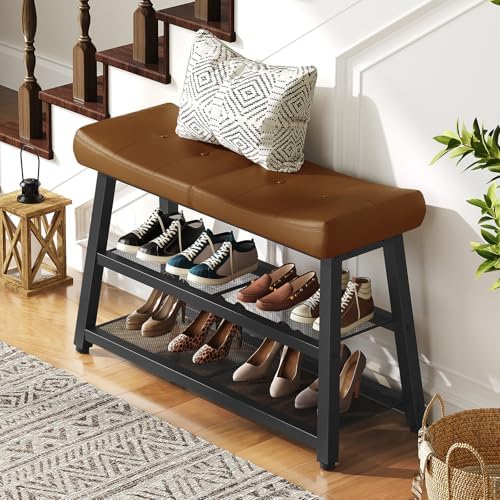 YATINEY Shoe Bench, 3-Tier Shoe Rack, Entryway Bench with Storage and Cushion...