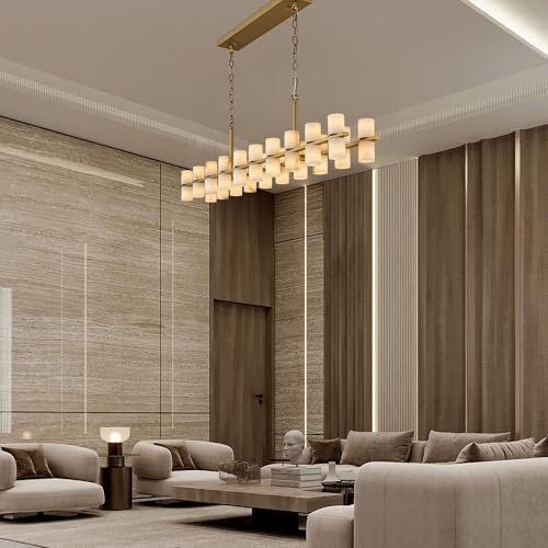 Alabaster Rectangular Chandelier for Dining Room, L54in Modern Chandeliers, A...