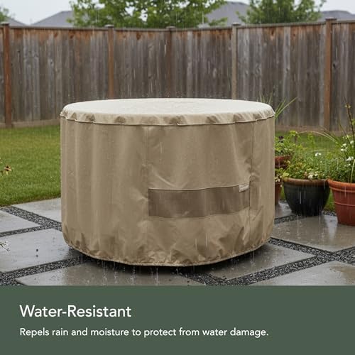 Covermates Elite Round Fire Pit Cover, Polyester, 24 Dia x 18H, Khaki
