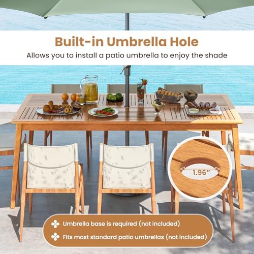 HAPPYGRILL Outdoor Acacia Wood Dining Table for 8 People, 79” x 35” Rectangul...