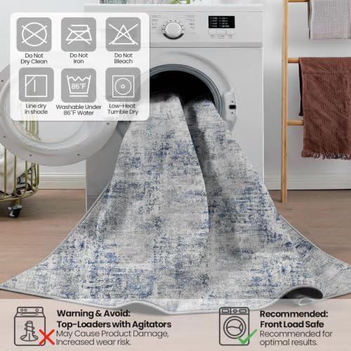 DEXI 6x9 Abstract Area Rugs for Living Room, Washable Rug for Bedroom, Blue