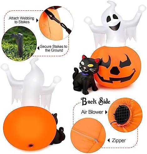 HOPOCO 5 FT Halloween Inflatables Outdoor Ghost Pumpkin Black Cat Decor