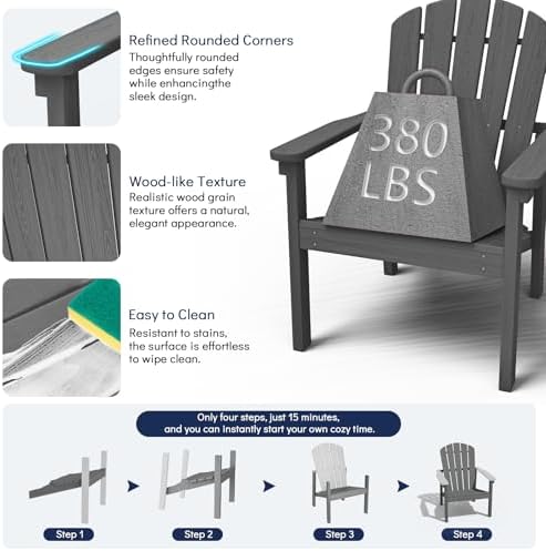 nevilywood Stackable Adirondack Chair, HDPE Outdoor Chair Set of 4, Grey