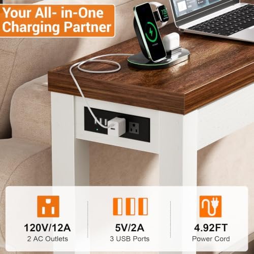 Cyclysio 63" Console Table with 2 AC Outlets & 3 USB Ports, Rustic Oak