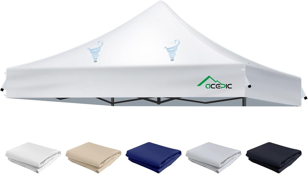 ACEPIC Heavy Duty 10x10 Peak Pole Canopy Replacement Top (White, Top Only)