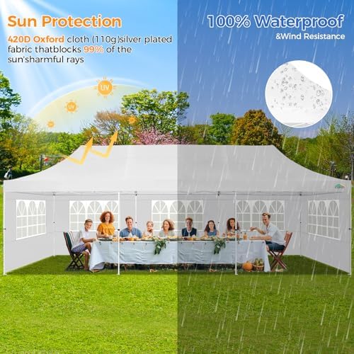 COBIZI 10x30 Pop up Canopy Tent for Parties, Roller Bag,8 Walls,4 Sandbags