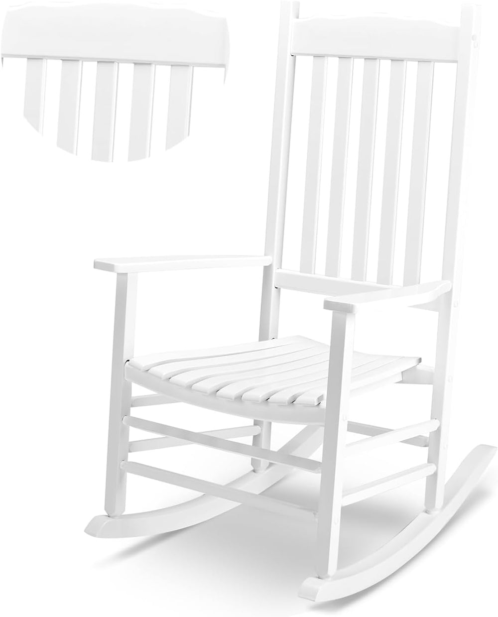 Outvita Outdoor Rocking Chair, Solid Wood High Back Rocker, White