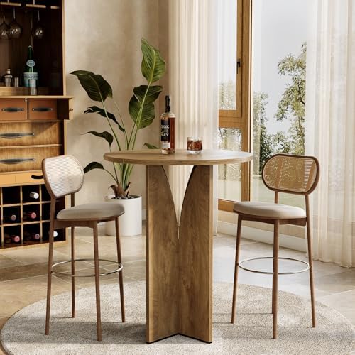 LITTLE TREE Round Bar Table, 31.5 Inches Counter Height Cocktail Table, Woode...