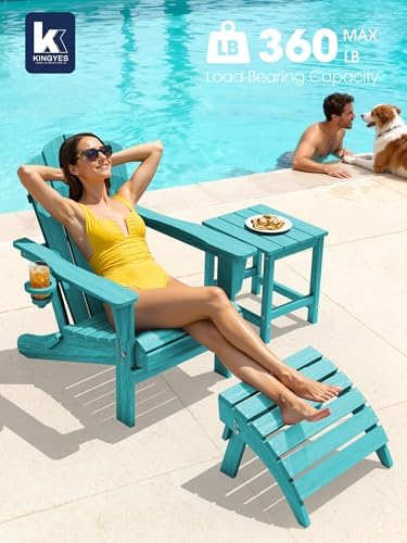 KINGYES Folding Adirondack Chair with Cup Holder, Aruba