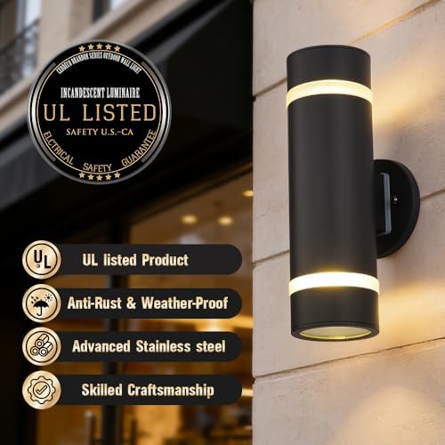 Cerdeco 13" Stainless Steel Modern Outdoor Wall Sconce Cylinder Porch Light