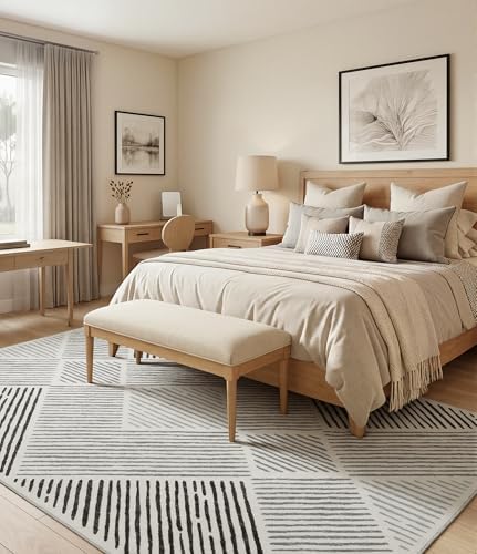 YIHOUSE 5‘x7' Washable Black and White Rug, Modern Area Rug for Living Room