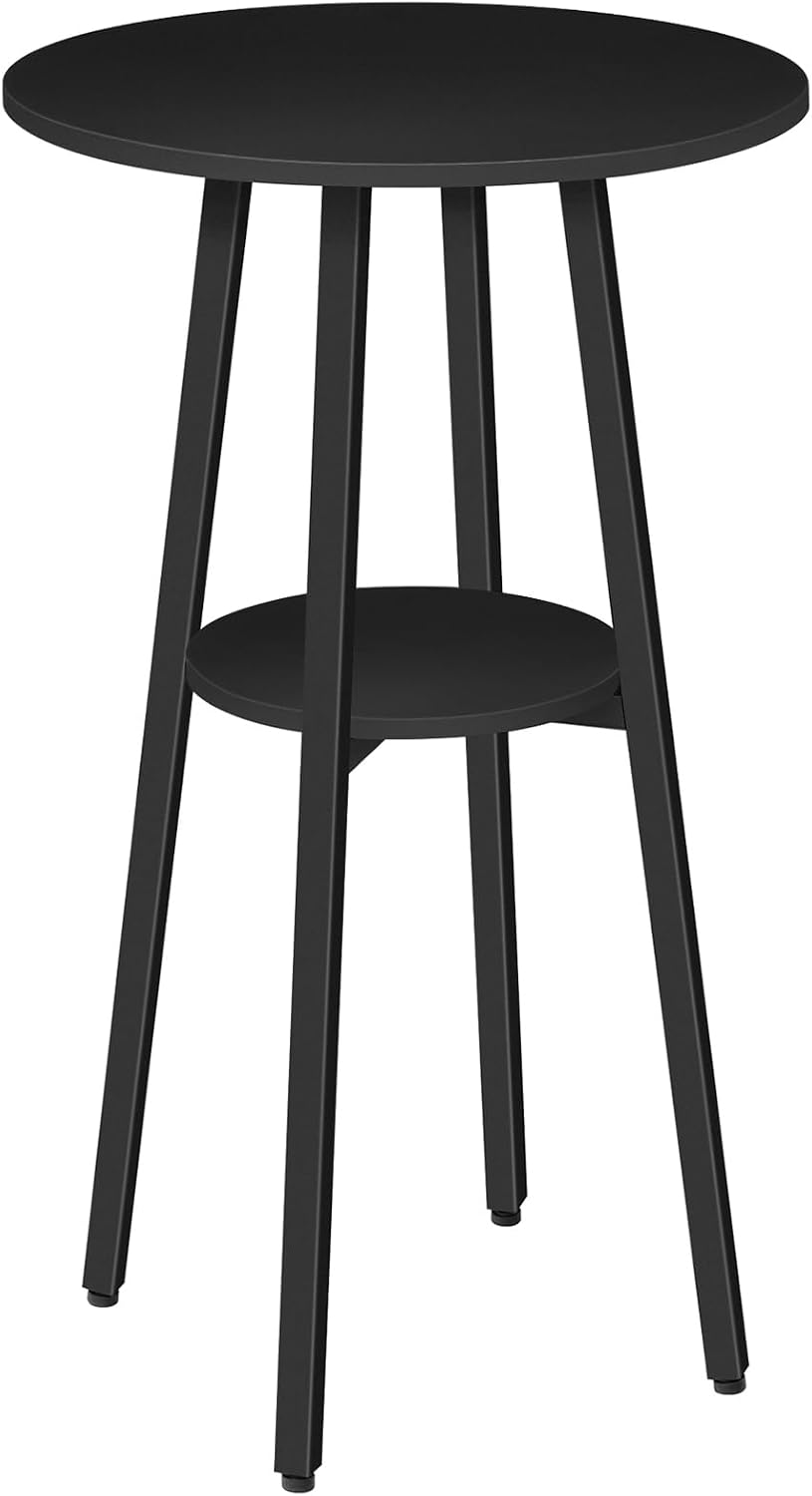 HOOBRO Bar Table, Round Pub Table, 2-Tier Bistro Table with Storage, 37.4&quo...