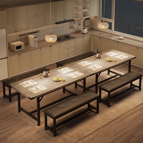 Garvee 63 in Extendable Dining Table Set for 4-6 People, 3-Piece Kitchen Tabl...