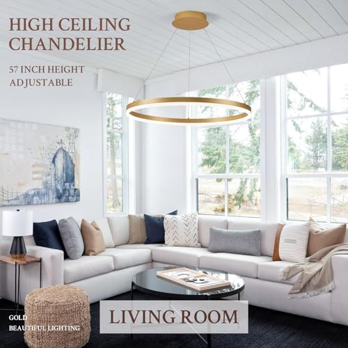 Modern LED Pendant Lighting Ring Chandelier Gold Dimmable LED Chandelier for ...