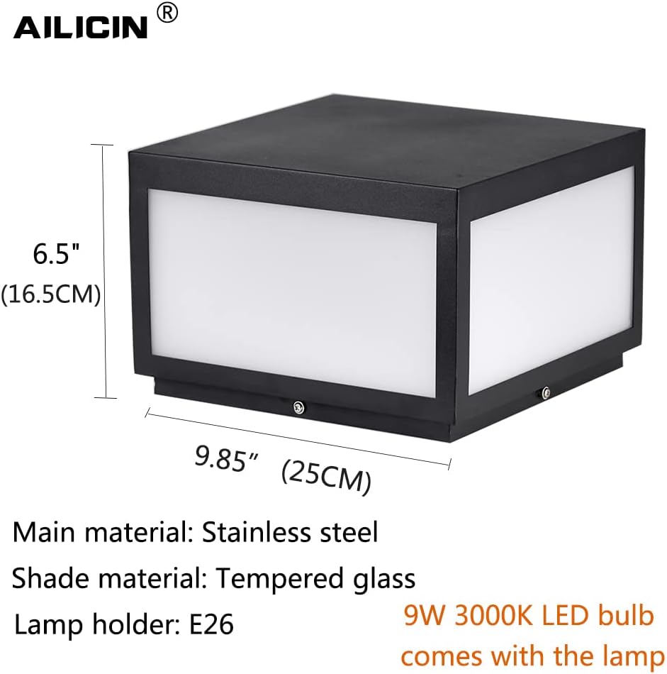 Pillar Lamp Post Light, Fence Deck Cap Light Lantern Column Lamp for Flat Sur...