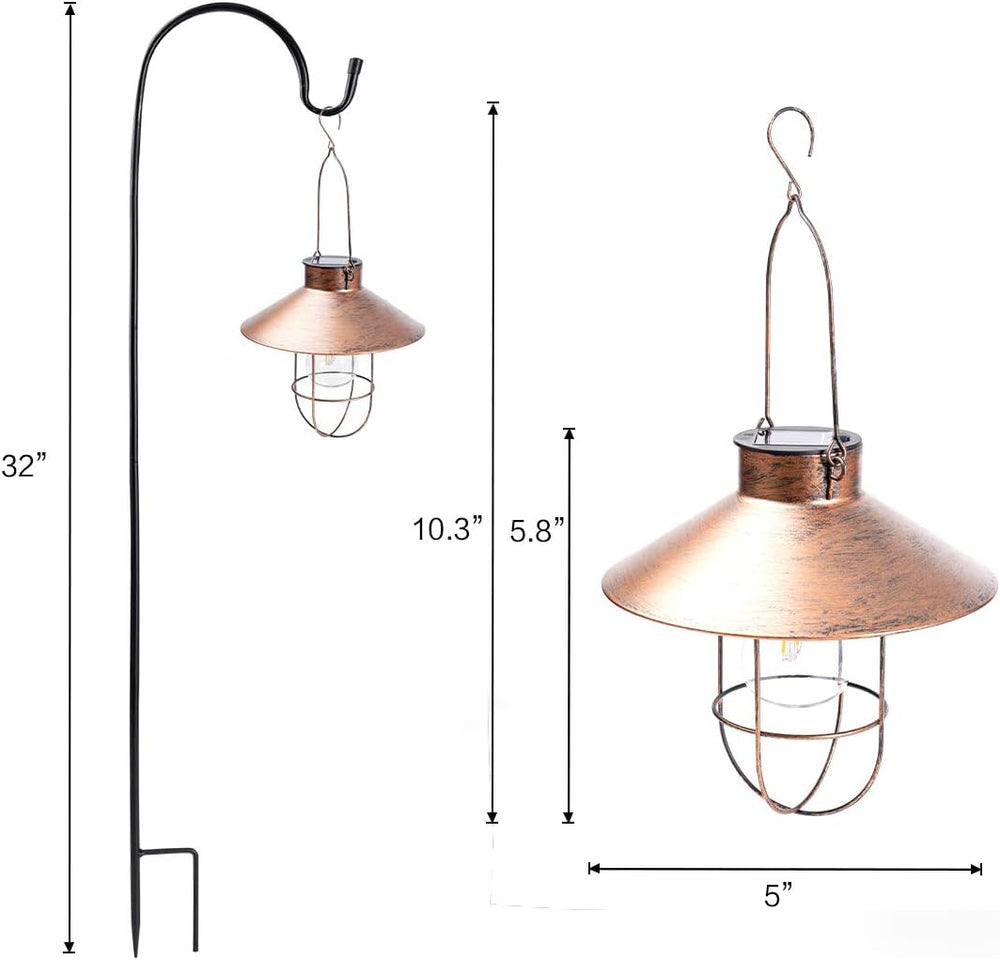 HUYIENO 2Pack Solar Metal Hanging Lantern with Shepherd Hook Outdoor Led Gard...
