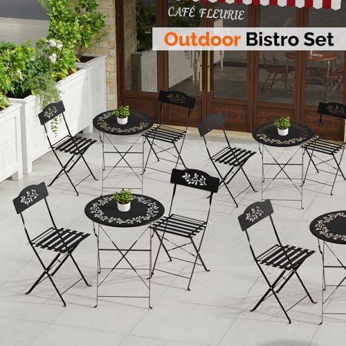 VINGLI Outdoor Folding Bistro Table and Chairs Set of 2, 3-Piece Bistro Set w...