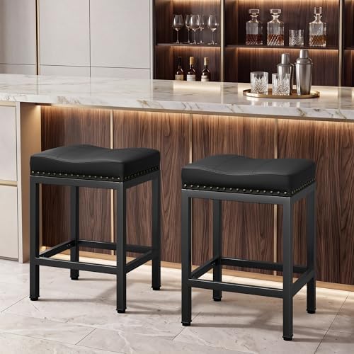 GRUSIGN 24 Inch Bar Stools Set of 2, Counter Height PU Leather Kitchen Chairs...