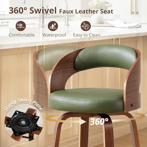Swivel Bar Stools Set of 2,26" Faux Leather Upholstered Counter Height B...