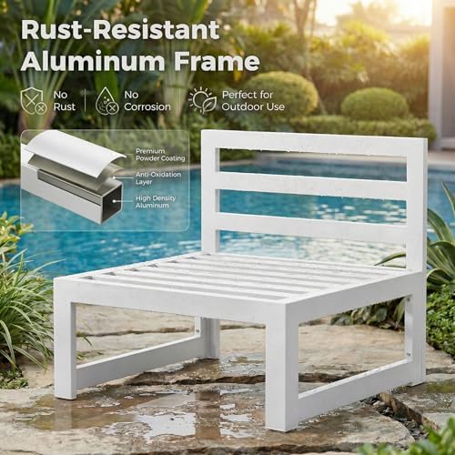 RADIATA 7 Piece Aluminum Patio Furniture Set with Fire Pit Table, White