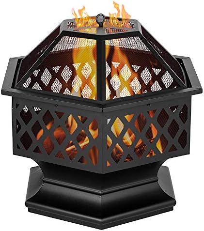 22" Hexagonal Shaped Iron Brazier Wood Burning Fire Pit Decoration for Outdoor Garden Backyard Poolside