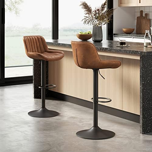 Volans Bar Stools Set of 2, Mid Century Modern Faux Leather Swivel Adjustable...