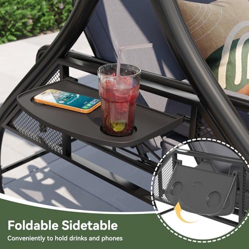 Aoxun Outdoor Porch Swing with Stand and Canopy, 3 Seats Outdoor Swings for A...