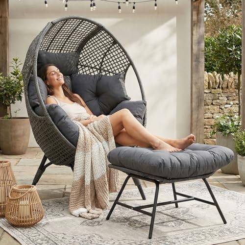 NICESOUL Patio Egg Chair with Ottoman, Indoor Outdoor Egg-Shell Lounge Chair,...