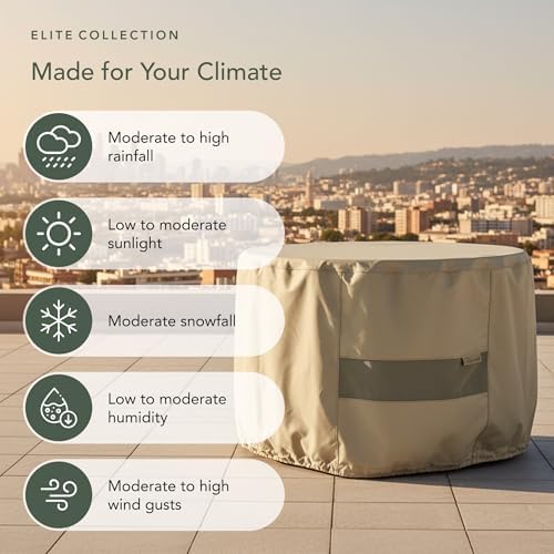 Covermates Elite Round Fire Pit Cover, Polyester, 24 Dia x 18H, Khaki