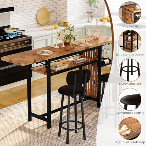 Bar Table and Chairs Set, 59'' Counter Height Dining Table Set with S...