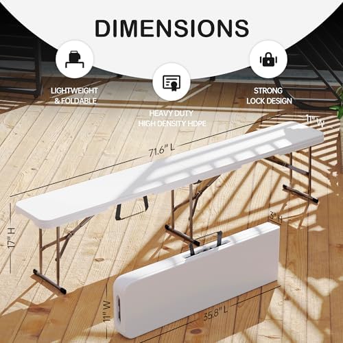 VSOAEIL 6 Foot Folding Bench, 6 FT Foldable Plastic Bench Indoor & Outdoor