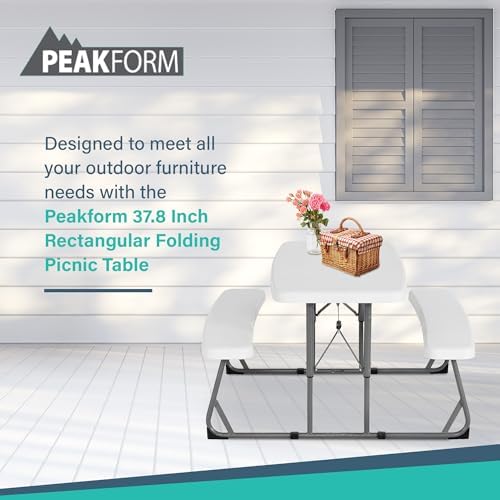 Peakform 37.8 Inch Rectangular Folding Picnic Table, Multipurpose Indoor Outd...