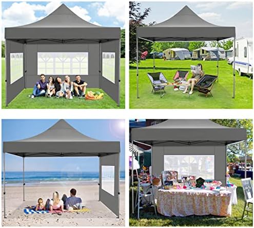 COBIZI 10x10 Pop Up Canopy Tent with 4 Sidewalls,Heavy Duty Canopy,Gray