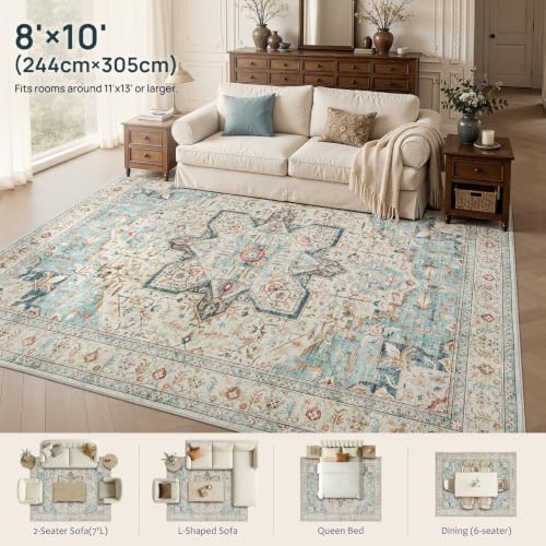 Tortania Area Rug 8x10 Living Room Rug Washable Soft Multi