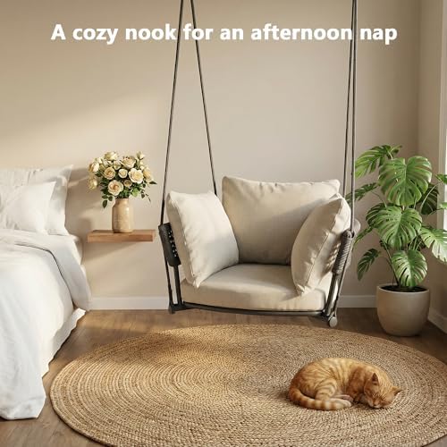 Swing Chair Outdoor, Single Hanging Porch Swing, Ceiling Hanging Chair for Be...