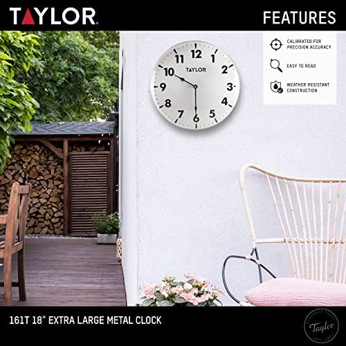 Taylor Indoor Outdoor Metal Wall Clock, Wireless Thermometer with Easy to Rea...