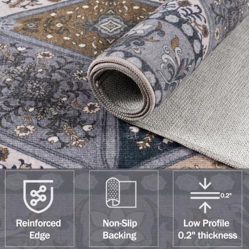 Vintage Washable Living Room Carpet 9x12, Moroccan Patchwork Rug, Dark Grey
