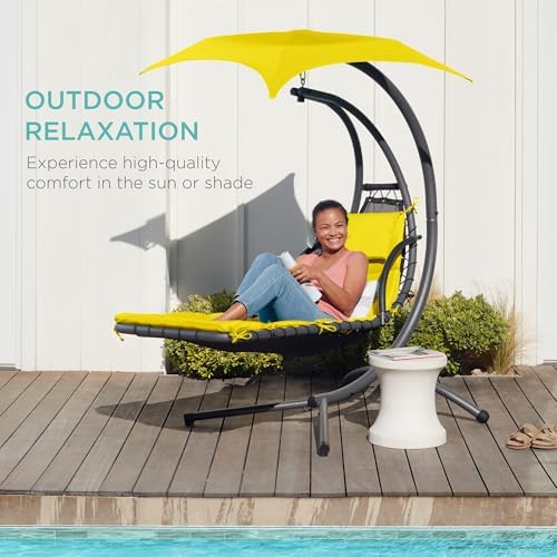 Best Choice Products Outdoor Hanging Curved Steel Chaise Lounge Chair Swing w...