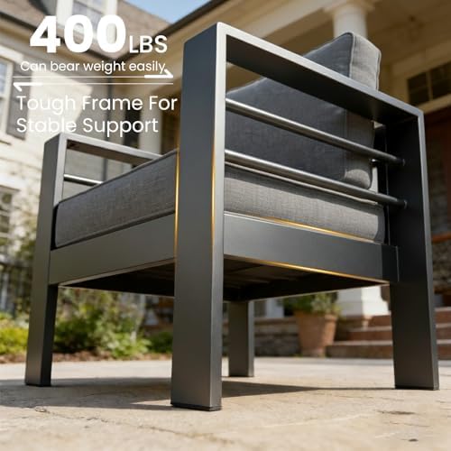LayinSun Aluminum Furniture Set with Fire Pit Table, 4 Pieces Patio Sectional...