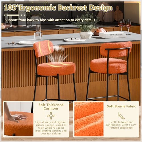 DYHOME Bar Stools Set of 2,24 Inch Boucle Counter Stools for Kitchen Island