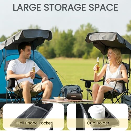 FAIR WIND 2 Pack Portable Canopy Camping Chair 380 LBS Capacity Heavy Duty Ov...