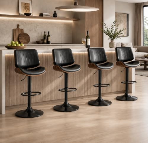 Swivel Bar Stools 2PCS, Adjustable Bentwood Barstools for Kitchen Counter