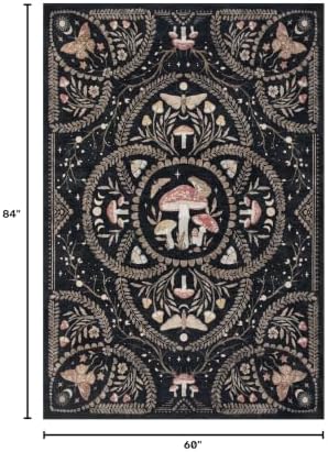 Garvee Mushroom 5x7 Area Rugs for Living Room, Washable Black Gothic Rug
